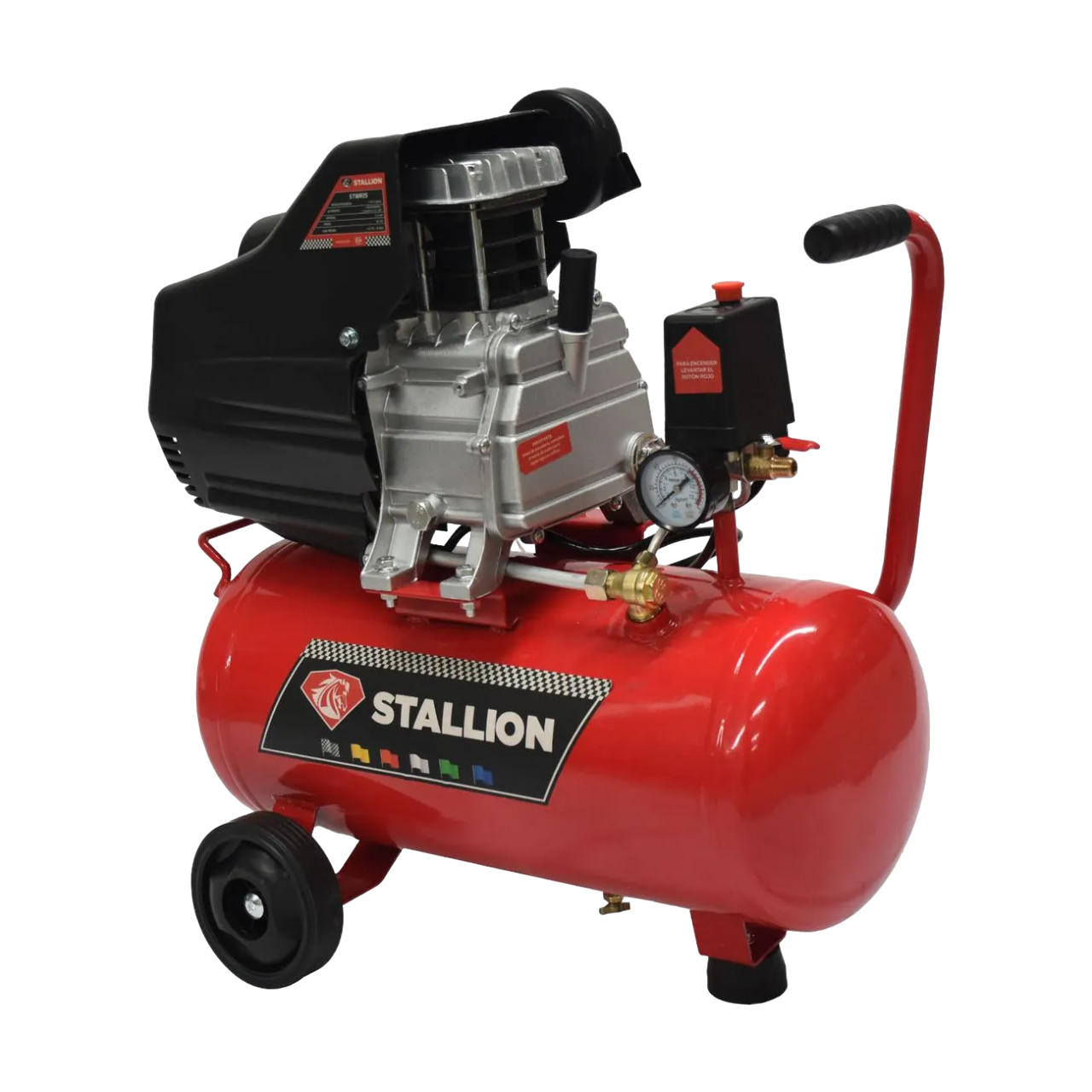 Kit Compresor De Aire Electronico De 2.5 Hp 110V Con Tanque De 25 Litros Y 115 Psi Con Pistola De Gravedad Y Manguera STALLION STWR25
