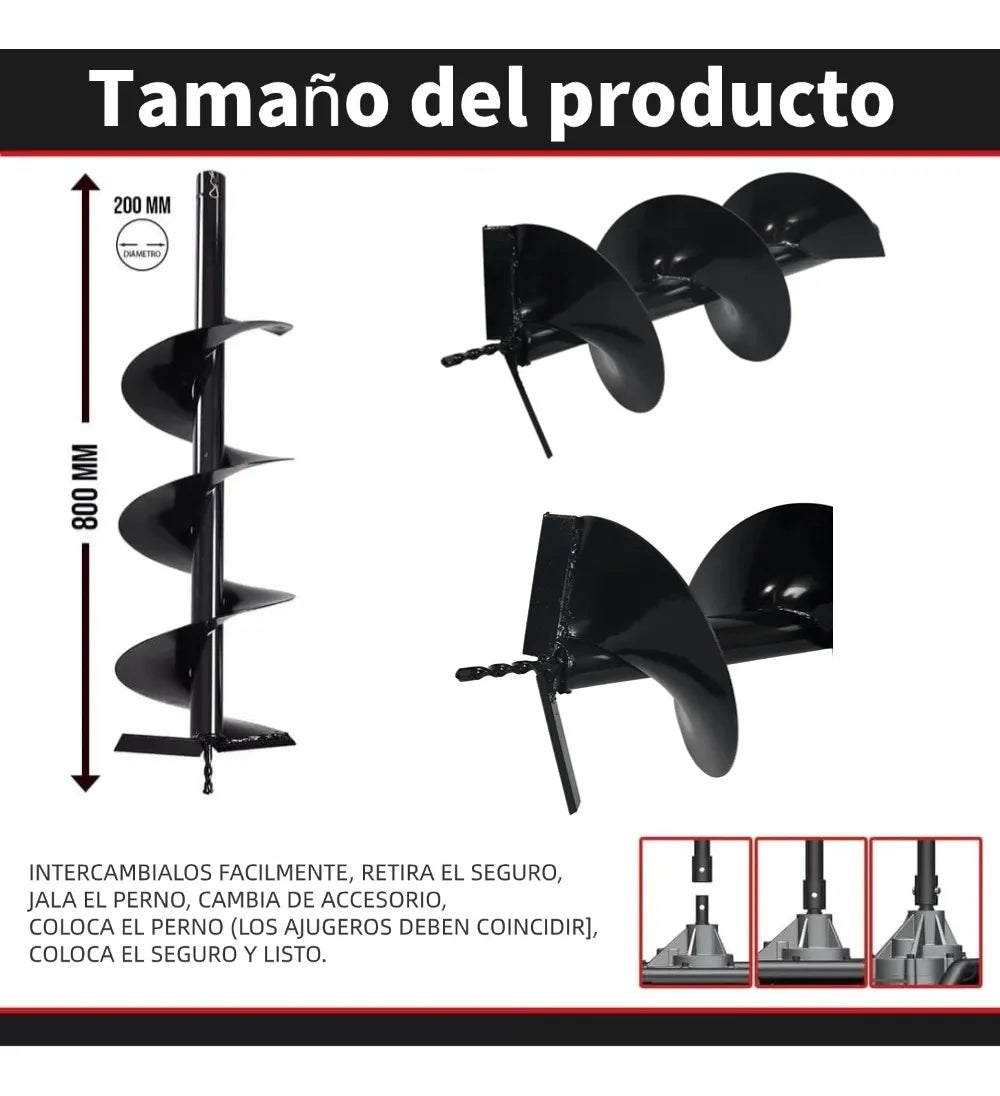 Broca Barreno Para Motoperforadora Ahoyadora  200 mm x 800 mm  HF1013